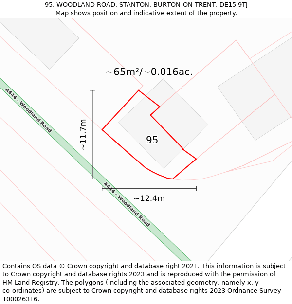 95, WOODLAND ROAD, STANTON, BURTON-ON-TRENT, DE15 9TJ: Plot and title map