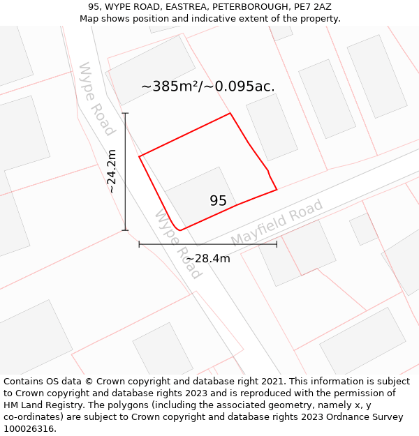 95, WYPE ROAD, EASTREA, PETERBOROUGH, PE7 2AZ: Plot and title map