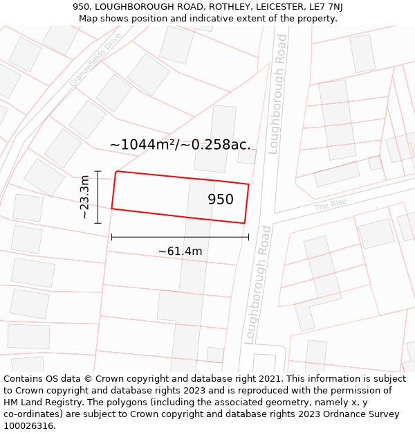 950, LOUGHBOROUGH ROAD, ROTHLEY, LEICESTER, LE7 7NJ: Plot and title map