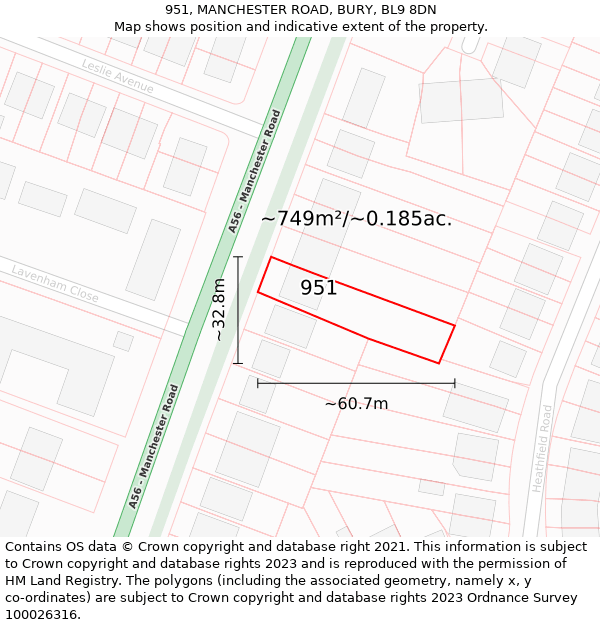 951, MANCHESTER ROAD, BURY, BL9 8DN: Plot and title map