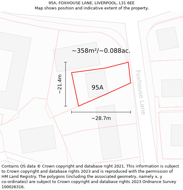 95A, FOXHOUSE LANE, LIVERPOOL, L31 6EE: Plot and title map