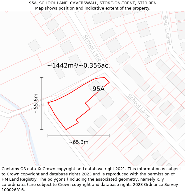 95A, SCHOOL LANE, CAVERSWALL, STOKE-ON-TRENT, ST11 9EN: Plot and title map