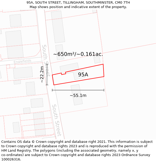 95A, SOUTH STREET, TILLINGHAM, SOUTHMINSTER, CM0 7TH: Plot and title map