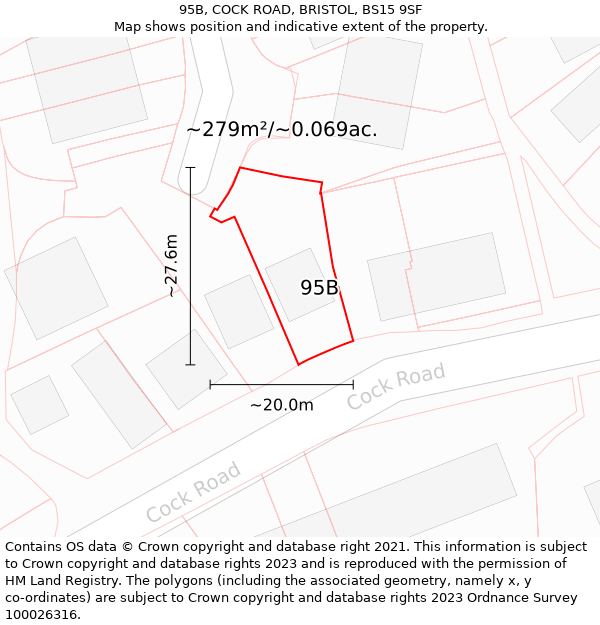 95B, COCK ROAD, BRISTOL, BS15 9SF: Plot and title map