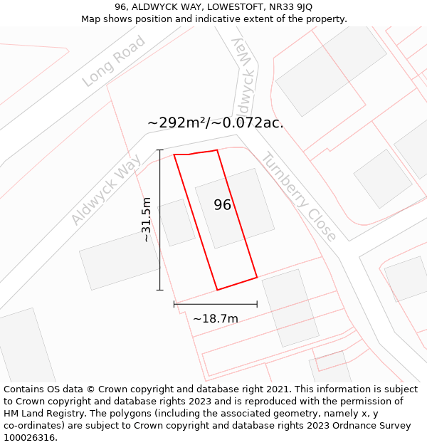 96, ALDWYCK WAY, LOWESTOFT, NR33 9JQ: Plot and title map