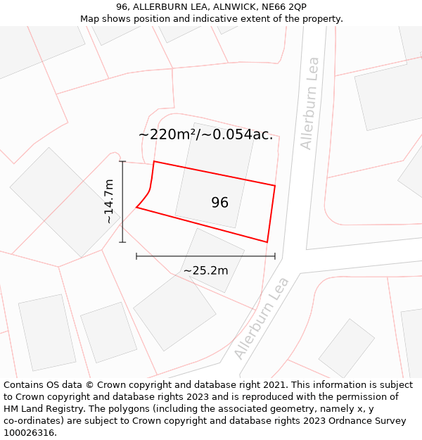 96, ALLERBURN LEA, ALNWICK, NE66 2QP: Plot and title map