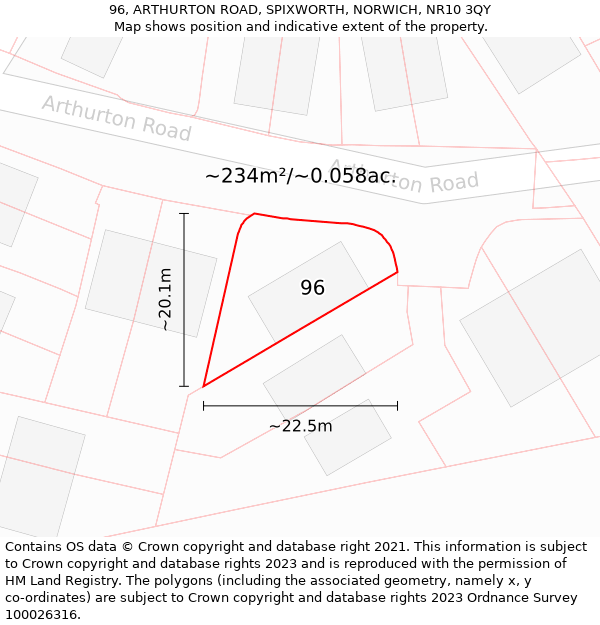 96, ARTHURTON ROAD, SPIXWORTH, NORWICH, NR10 3QY: Plot and title map