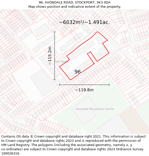 96, AVONDALE ROAD, STOCKPORT, SK3 0DA: Plot and title map