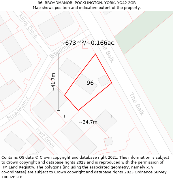 96, BROADMANOR, POCKLINGTON, YORK, YO42 2GB: Plot and title map