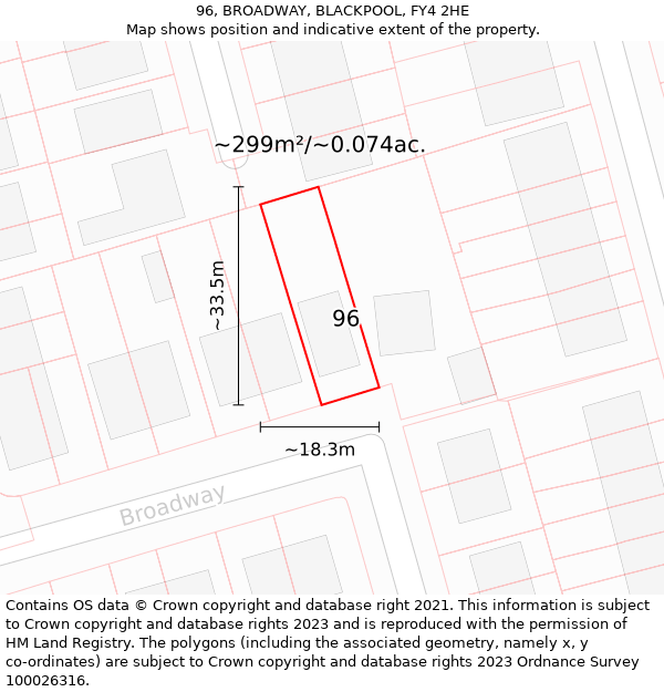 96, BROADWAY, BLACKPOOL, FY4 2HE: Plot and title map