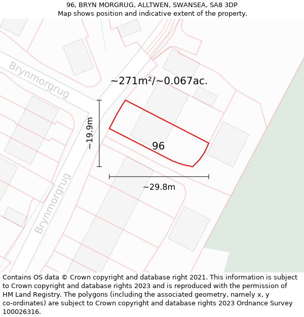 96, BRYN MORGRUG, ALLTWEN, SWANSEA, SA8 3DP: Plot and title map