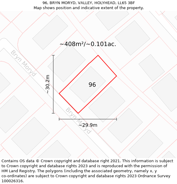 96, BRYN MORYD, VALLEY, HOLYHEAD, LL65 3BF: Plot and title map