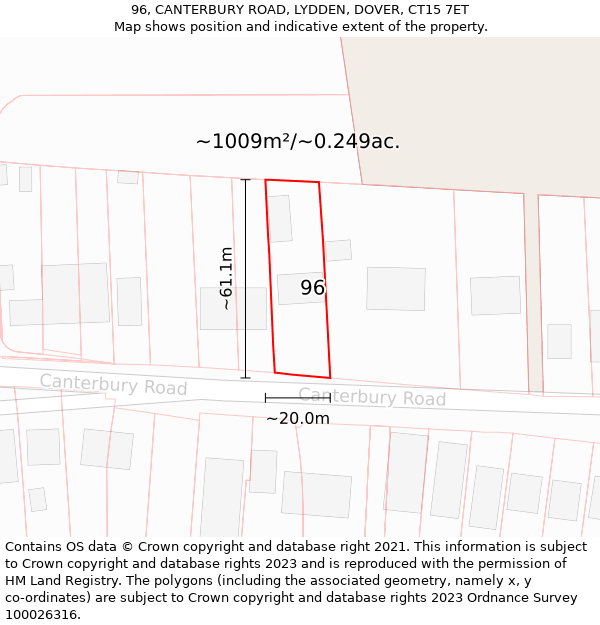 96, CANTERBURY ROAD, LYDDEN, DOVER, CT15 7ET: Plot and title map