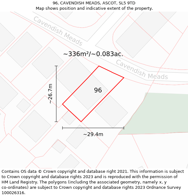 96, CAVENDISH MEADS, ASCOT, SL5 9TD: Plot and title map