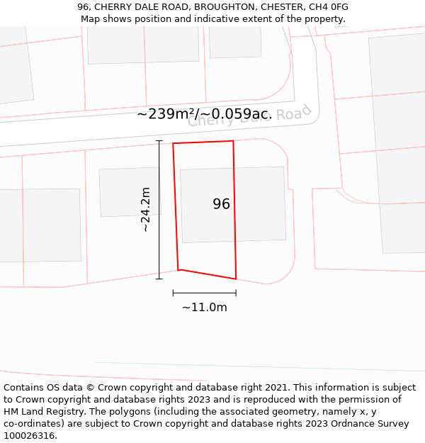 96, CHERRY DALE ROAD, BROUGHTON, CHESTER, CH4 0FG: Plot and title map