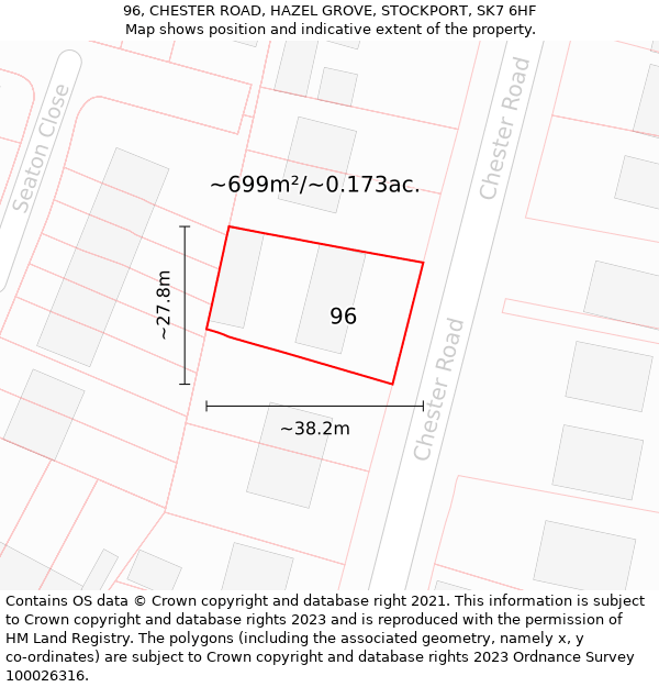 96, CHESTER ROAD, HAZEL GROVE, STOCKPORT, SK7 6HF: Plot and title map