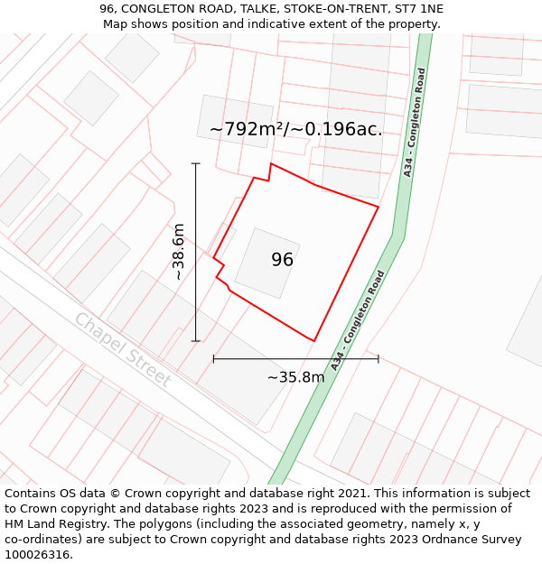 96, CONGLETON ROAD, TALKE, STOKE-ON-TRENT, ST7 1NE: Plot and title map