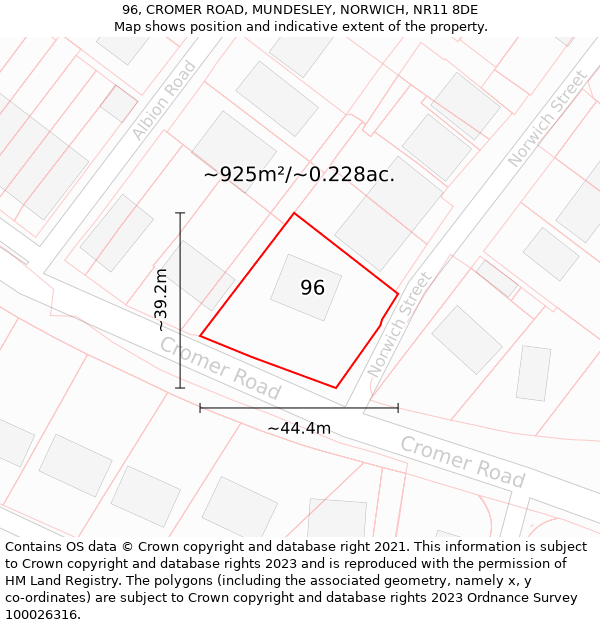 96, CROMER ROAD, MUNDESLEY, NORWICH, NR11 8DE: Plot and title map