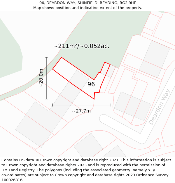 96, DEARDON WAY, SHINFIELD, READING, RG2 9HF: Plot and title map