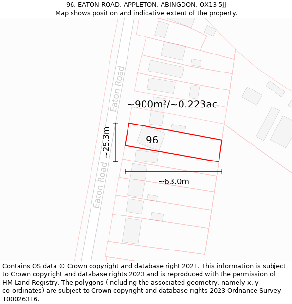 96, EATON ROAD, APPLETON, ABINGDON, OX13 5JJ: Plot and title map