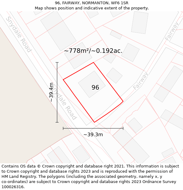 96, FAIRWAY, NORMANTON, WF6 1SR: Plot and title map