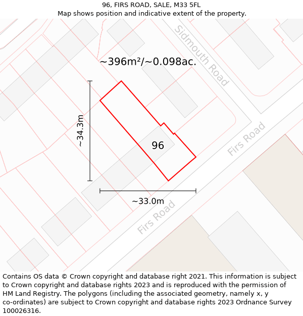 96, FIRS ROAD, SALE, M33 5FL: Plot and title map