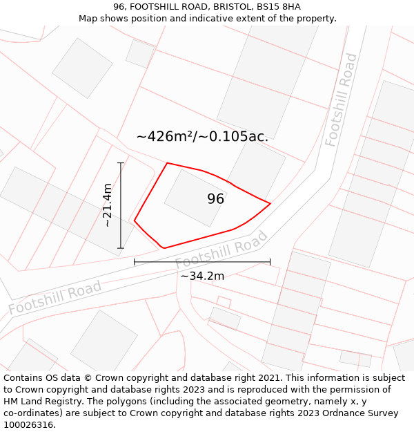 96, FOOTSHILL ROAD, BRISTOL, BS15 8HA: Plot and title map