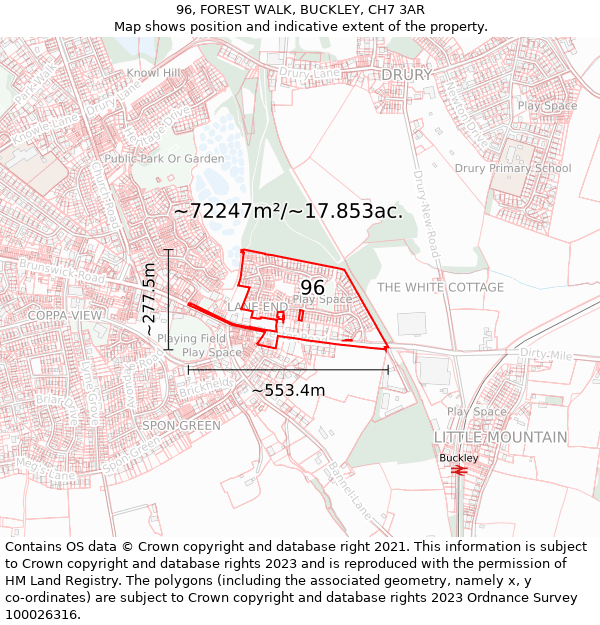 96, FOREST WALK, BUCKLEY, CH7 3AR: Plot and title map