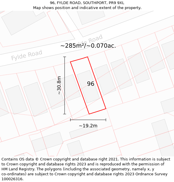 96, FYLDE ROAD, SOUTHPORT, PR9 9XL: Plot and title map