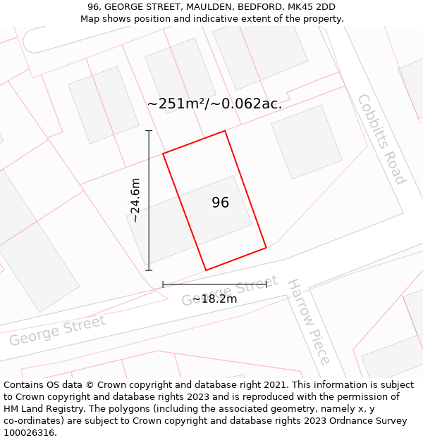 96, GEORGE STREET, MAULDEN, BEDFORD, MK45 2DD: Plot and title map