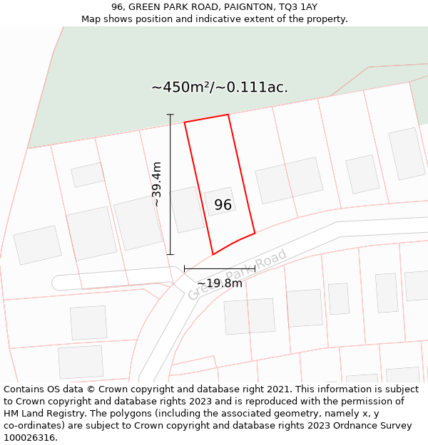 96, GREEN PARK ROAD, PAIGNTON, TQ3 1AY: Plot and title map