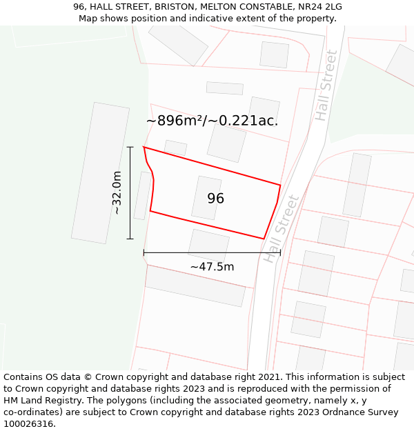 96, HALL STREET, BRISTON, MELTON CONSTABLE, NR24 2LG: Plot and title map