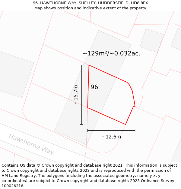 96, HAWTHORNE WAY, SHELLEY, HUDDERSFIELD, HD8 8PX: Plot and title map