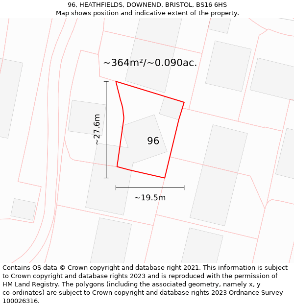 96, HEATHFIELDS, DOWNEND, BRISTOL, BS16 6HS: Plot and title map