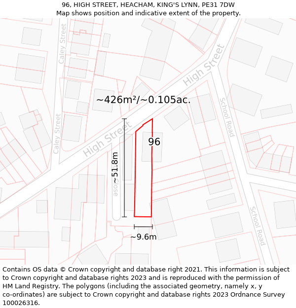 96, HIGH STREET, HEACHAM, KING'S LYNN, PE31 7DW: Plot and title map