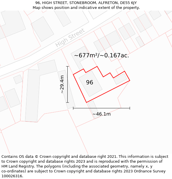 96, HIGH STREET, STONEBROOM, ALFRETON, DE55 6JY: Plot and title map