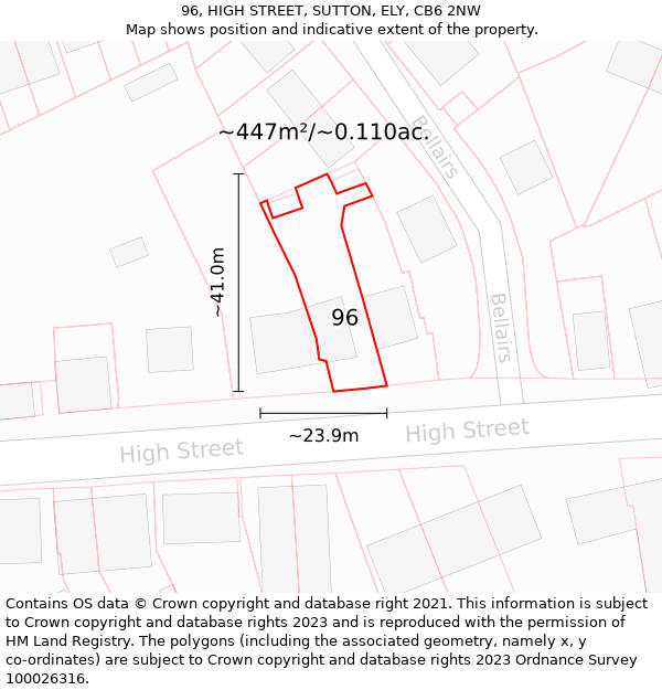 96, HIGH STREET, SUTTON, ELY, CB6 2NW: Plot and title map