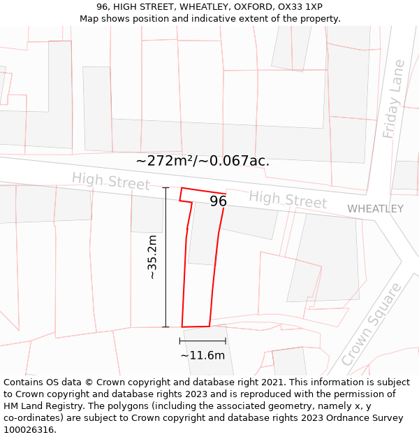 96, HIGH STREET, WHEATLEY, OXFORD, OX33 1XP: Plot and title map