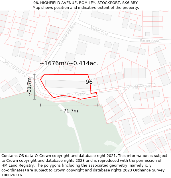 96, HIGHFIELD AVENUE, ROMILEY, STOCKPORT, SK6 3BY: Plot and title map