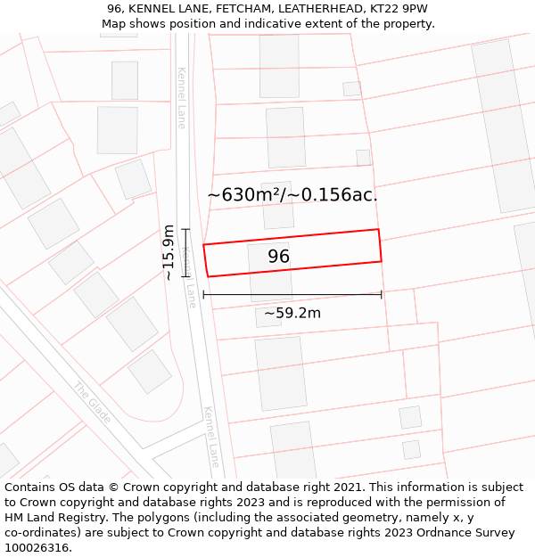 96, KENNEL LANE, FETCHAM, LEATHERHEAD, KT22 9PW: Plot and title map