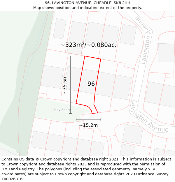 96, LAVINGTON AVENUE, CHEADLE, SK8 2HH: Plot and title map