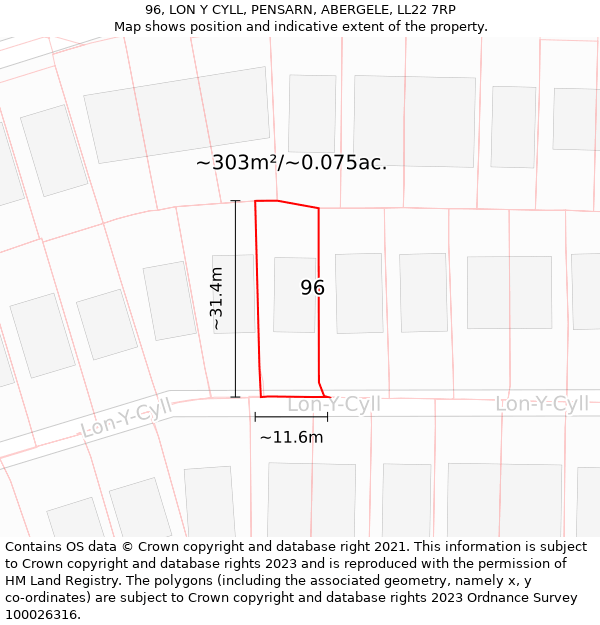 96, LON Y CYLL, PENSARN, ABERGELE, LL22 7RP: Plot and title map