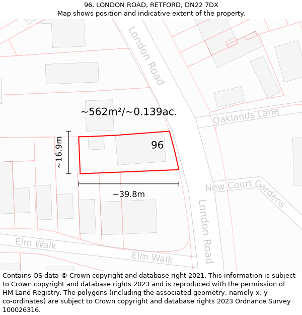 96, LONDON ROAD, RETFORD, DN22 7DX: Plot and title map