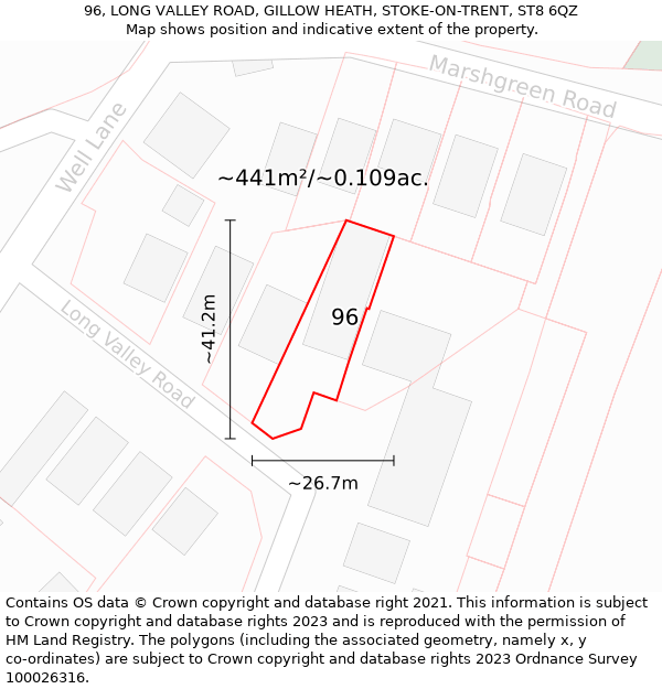 96, LONG VALLEY ROAD, GILLOW HEATH, STOKE-ON-TRENT, ST8 6QZ: Plot and title map