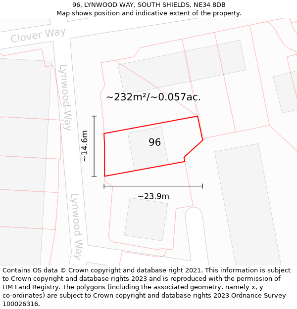 96, LYNWOOD WAY, SOUTH SHIELDS, NE34 8DB: Plot and title map