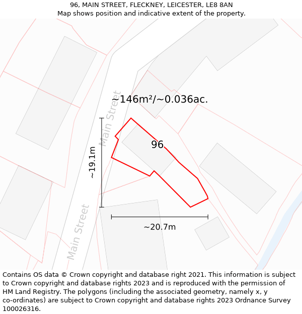 96, MAIN STREET, FLECKNEY, LEICESTER, LE8 8AN: Plot and title map