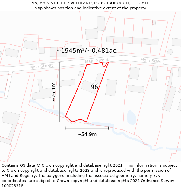 96, MAIN STREET, SWITHLAND, LOUGHBOROUGH, LE12 8TH: Plot and title map