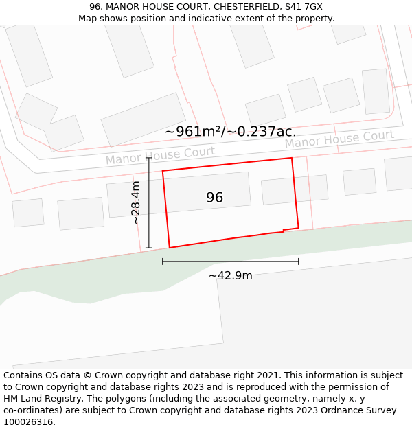 96, MANOR HOUSE COURT, CHESTERFIELD, S41 7GX: Plot and title map