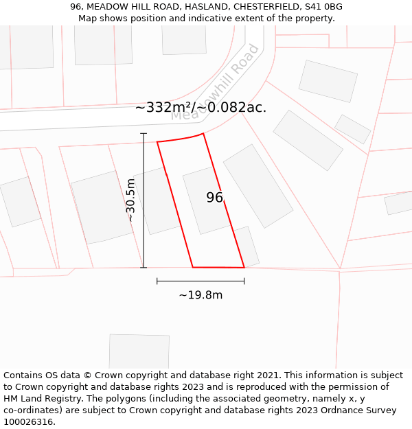 96, MEADOW HILL ROAD, HASLAND, CHESTERFIELD, S41 0BG: Plot and title map