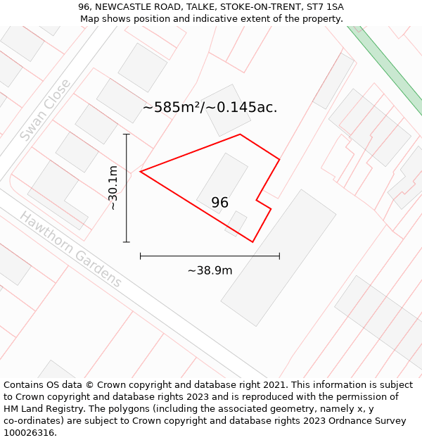 96, NEWCASTLE ROAD, TALKE, STOKE-ON-TRENT, ST7 1SA: Plot and title map